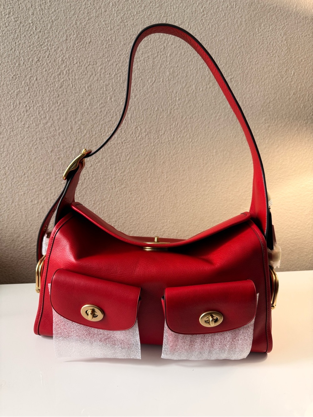 Coach Turnlock Haversack in Scarlet Red - Picture 2 of 7